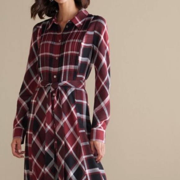 NWOT Soft Surroundings Gayle Tartan Plaid Belted Maxi Dress Size 2 Fall Vibes - Picture 2 of 5